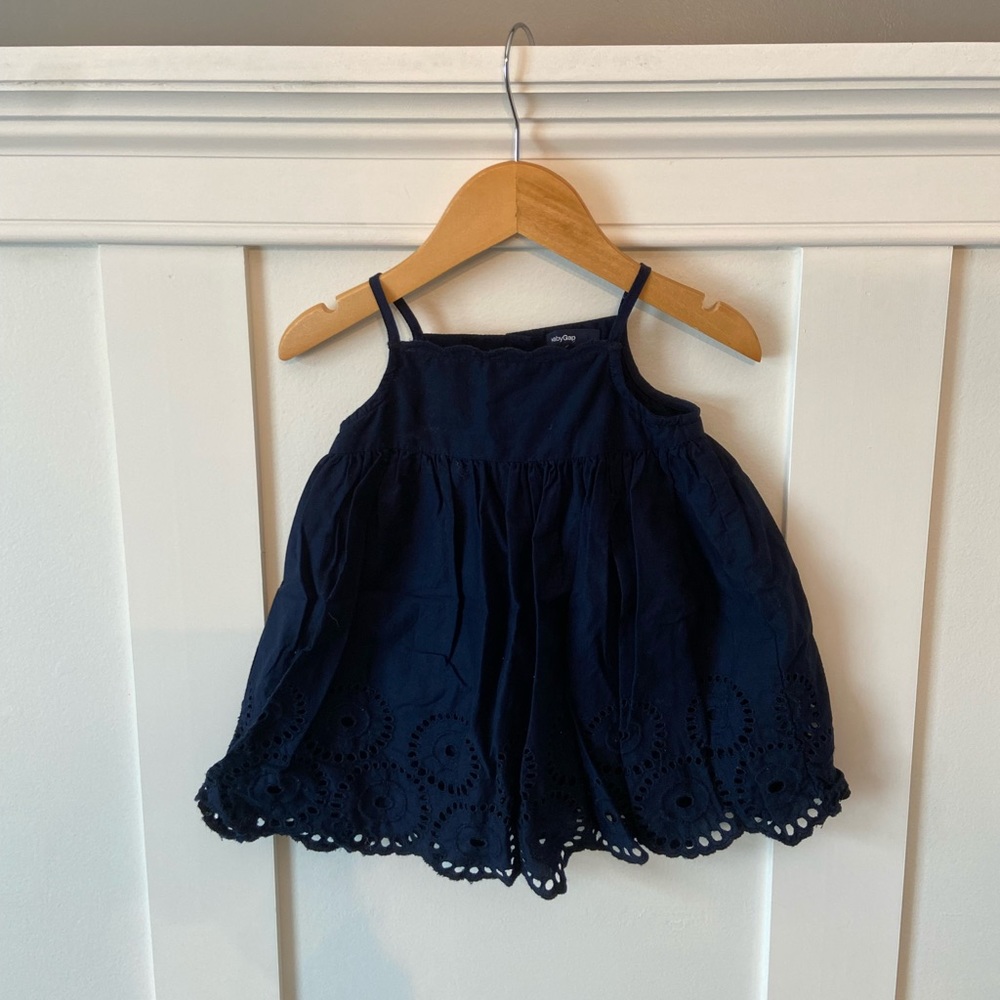 Gap Cotton Eyelet Summer Dress Navy Nautical